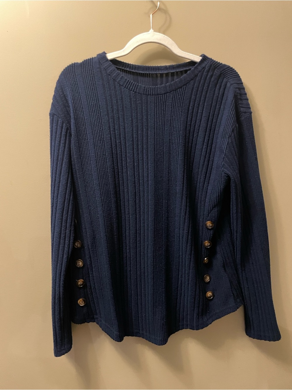 Ribbed Navy Sweater with button details